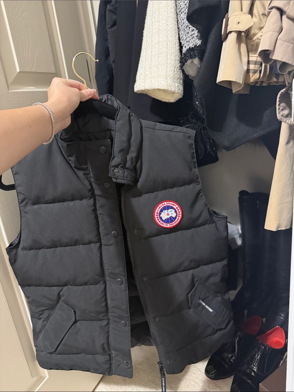 Canada Goose Black Women Puffer Vest with Logo Patch